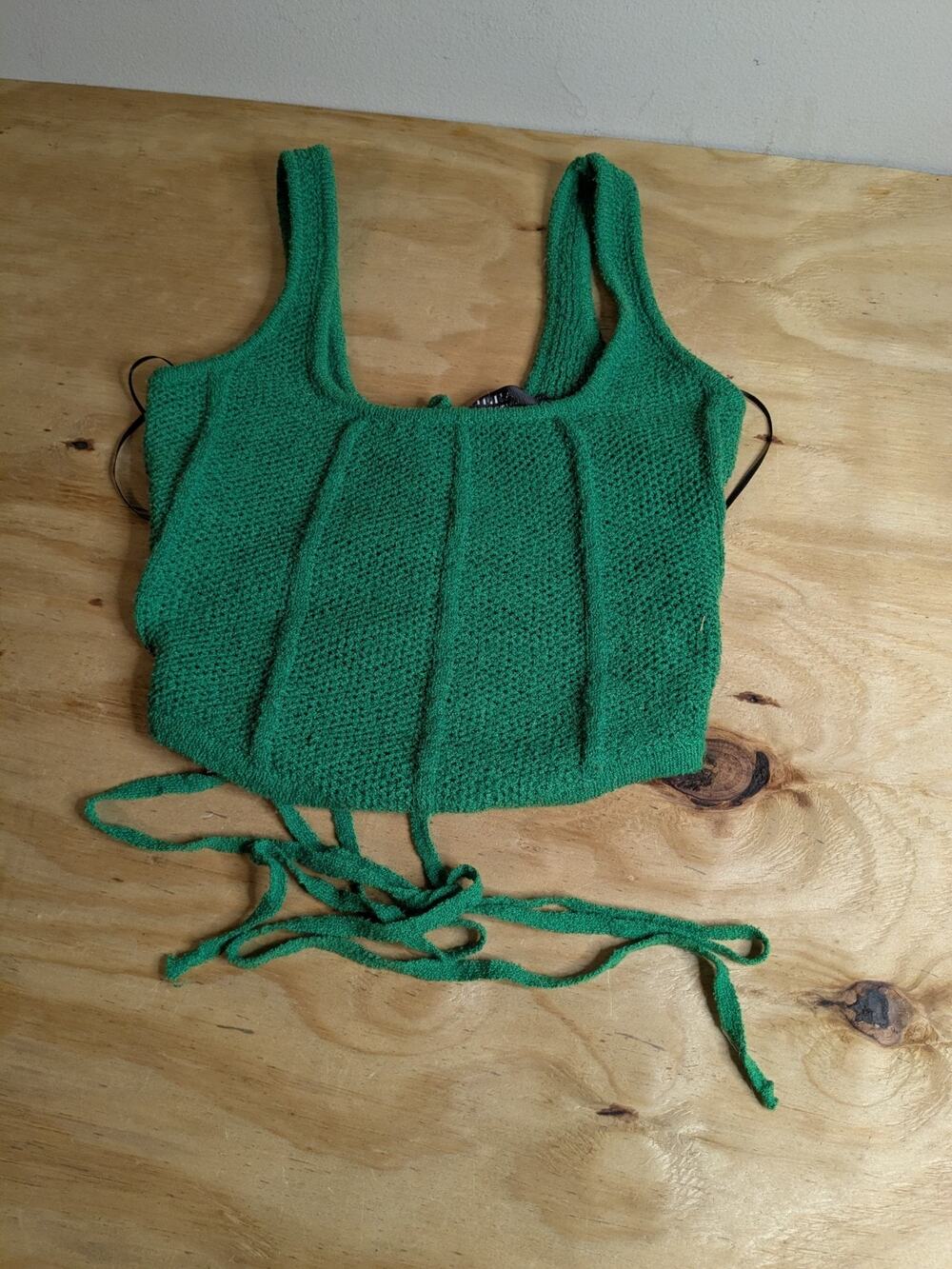 Hera Collection Crochet Crop Top Sz S Sleeveless Green Tie Back